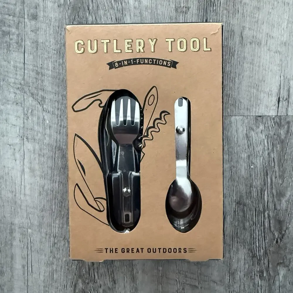 NOBLE Supply Cutlery Tool 8-In-One SPOON FORK PEN KNIFE Can Opener Camping NEW